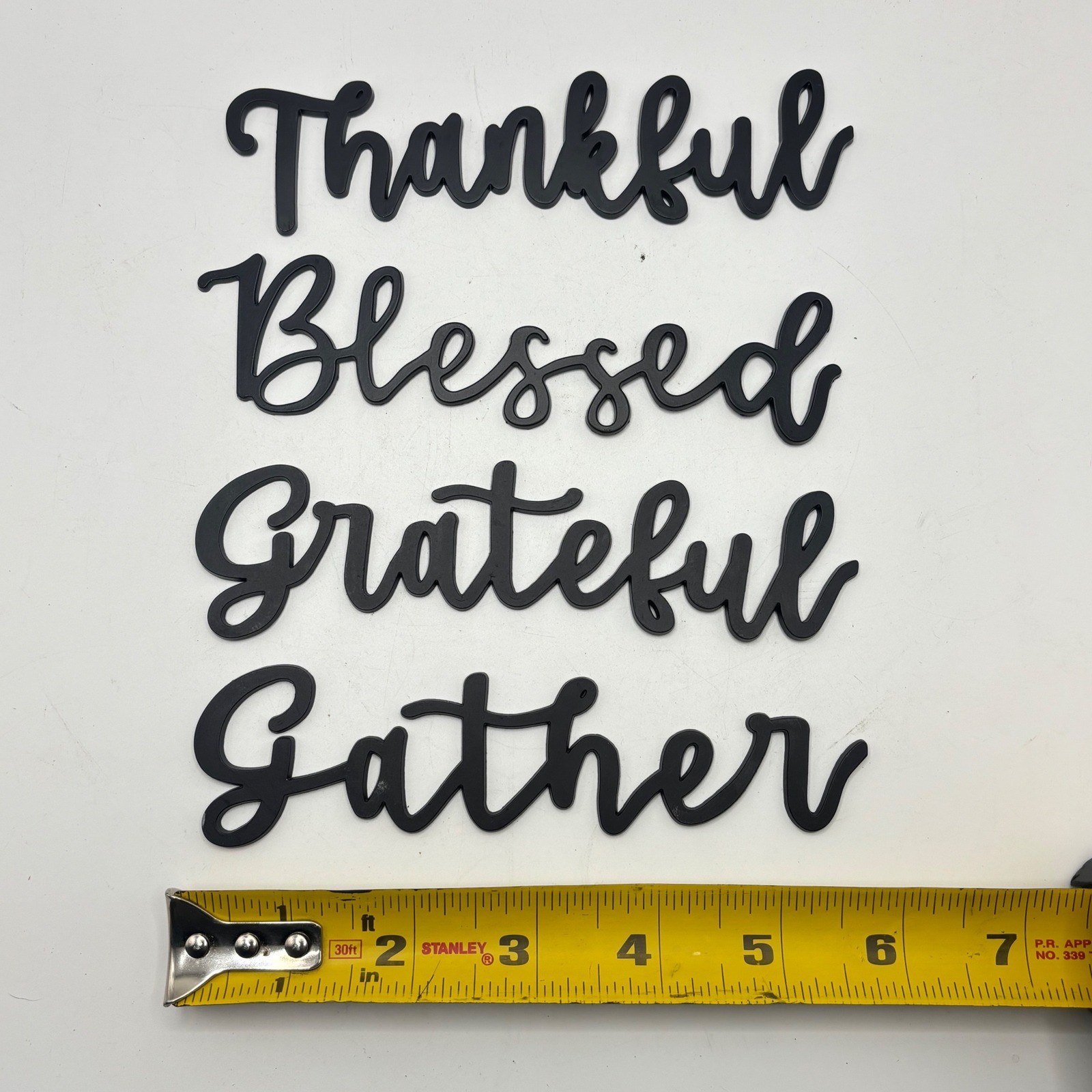 4pc Metal Script Wall Signs Black Thankful Blessed Grateful Gather Home Decor