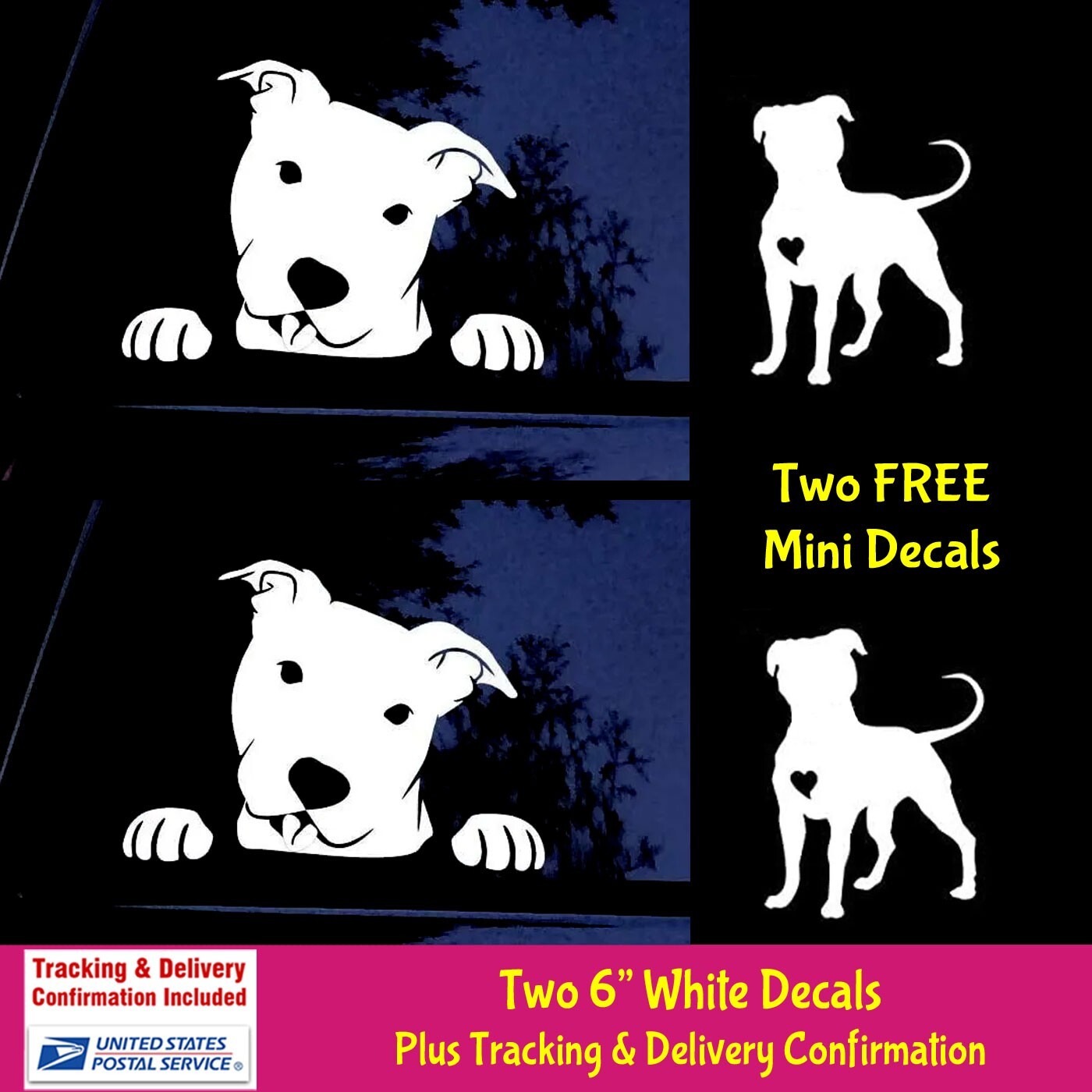 Pitbull Peeking Two 6" White Vinyl Decals Car Windows Laptop Tablet 4 Pack Bully