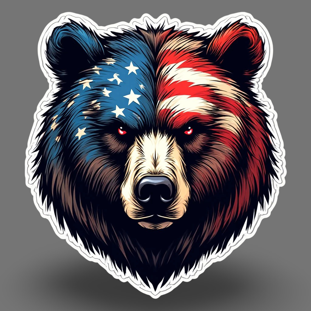 Bear Sticker Vinyl Decal Patriotic American Flag USA Wildlife Art