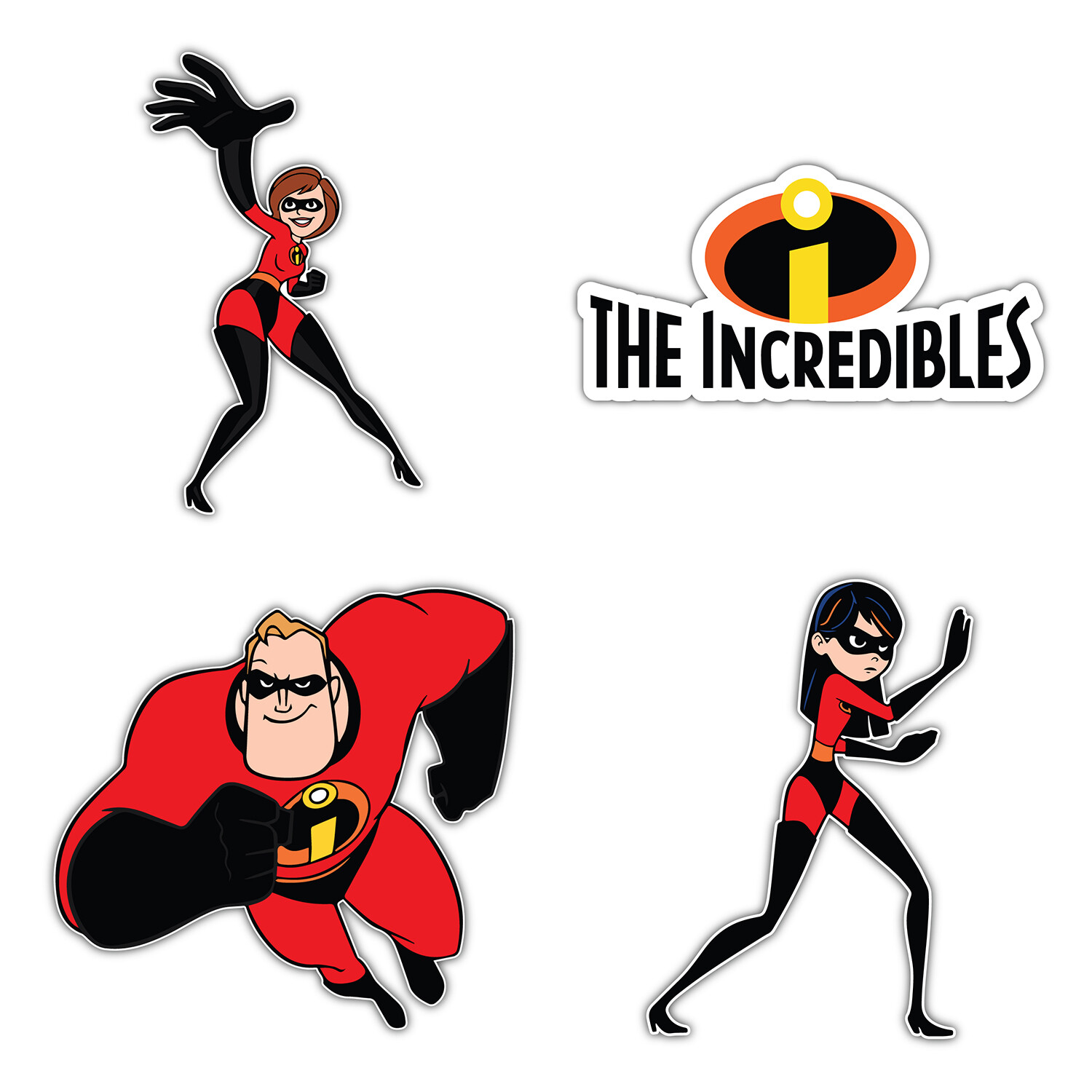 The Incredibles Cartoon Set Of 4 Vinyl Sticker Decal – 5" longer side ID:2