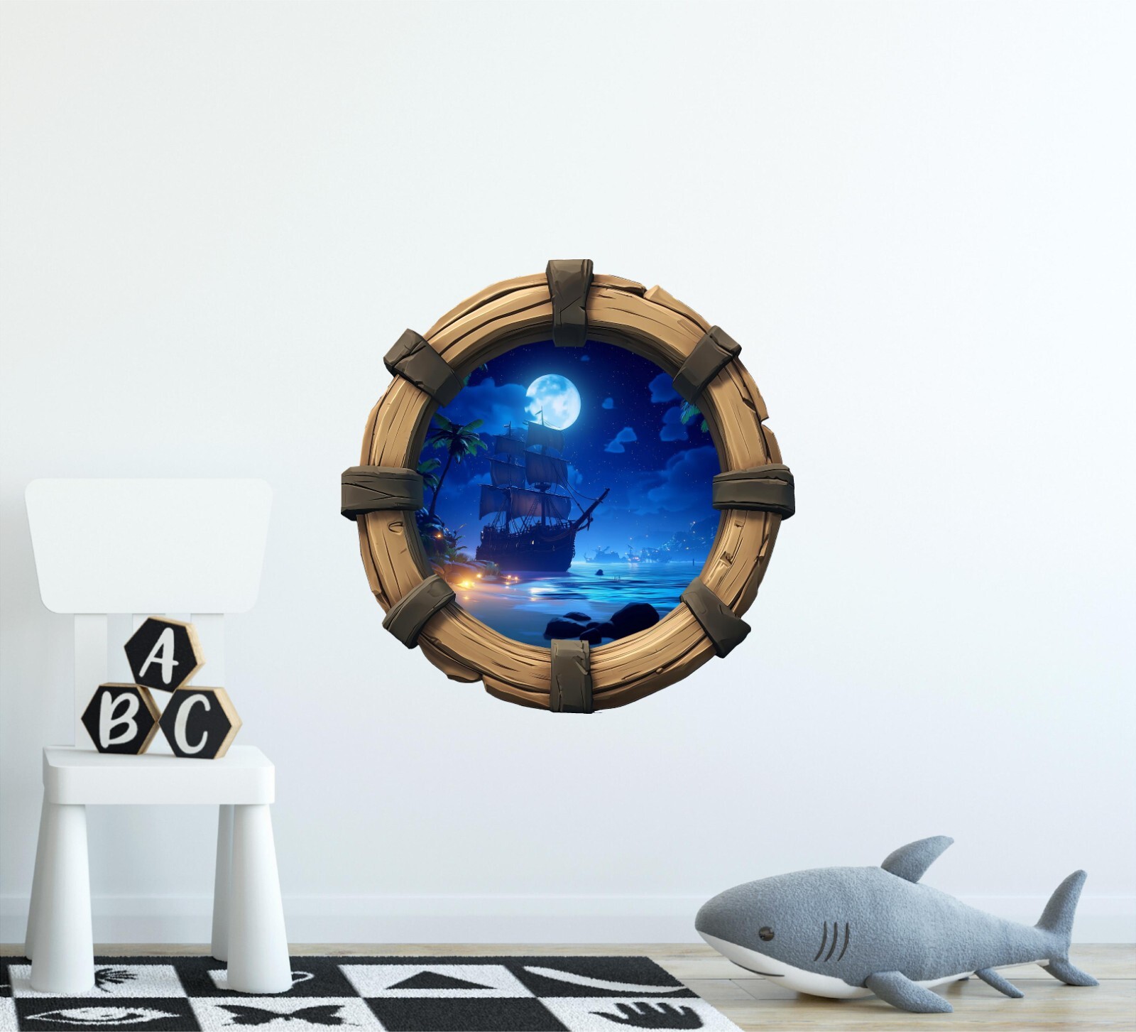 Pirate Ship In Moonlight Porthole Window Wall Decal Port Hole Wall Sticker