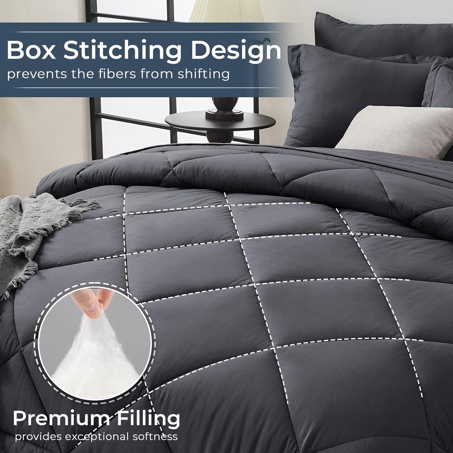 7 Pieces Queen Comforter Set, All Season Reversible Bed in a Bag, Ultra Soft …