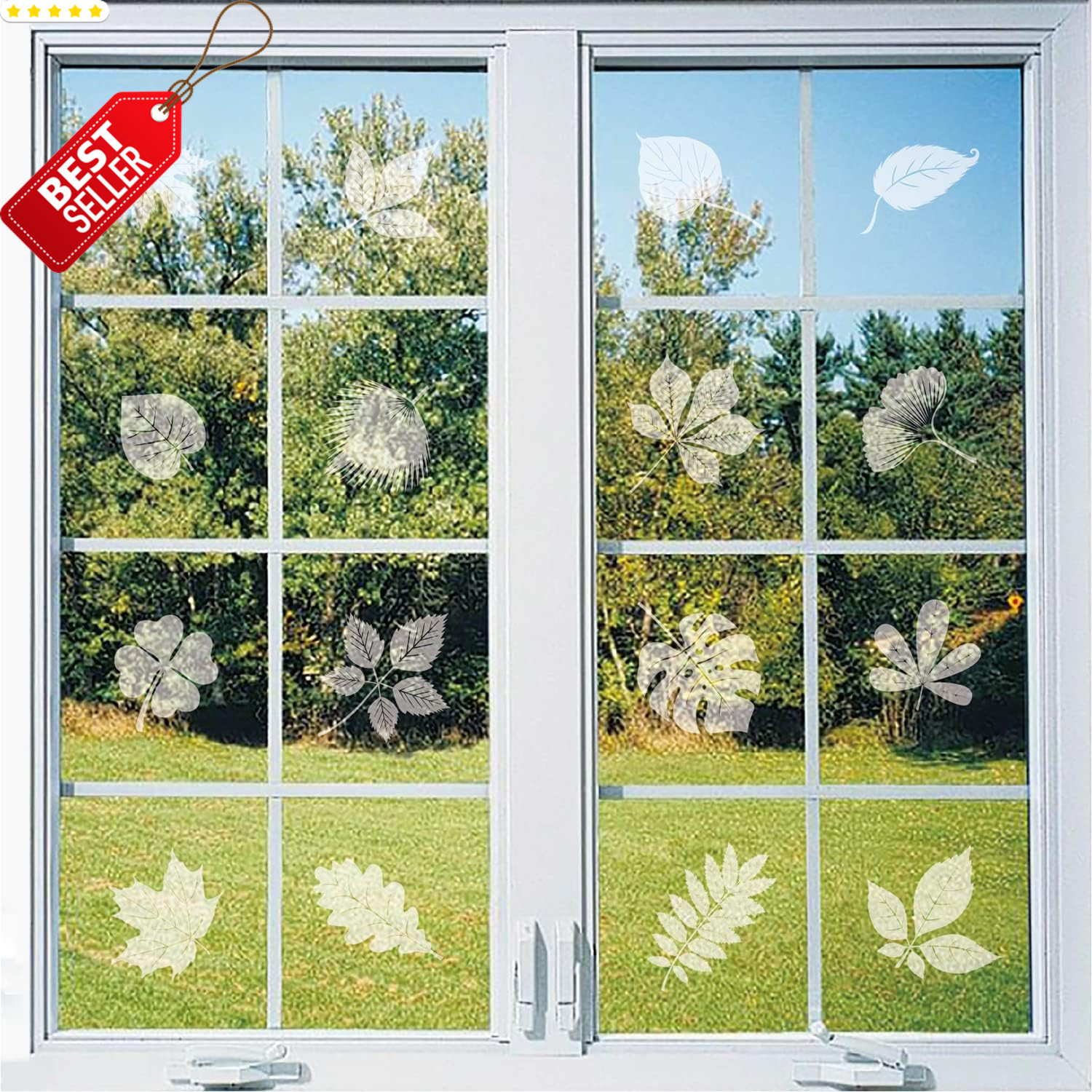 52 Pcs Bird Strike Window Decals Large Leaf Shape Anti-Collision Glass Stickers