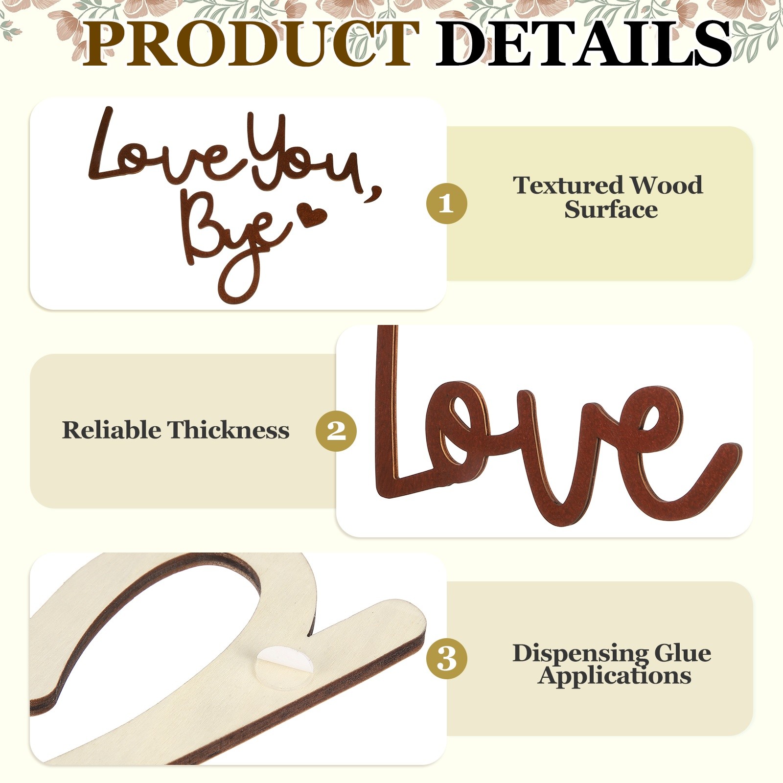 Brown Wooden Sign Love You Bye Wood Sign with Comma and Heart for Wall Decor