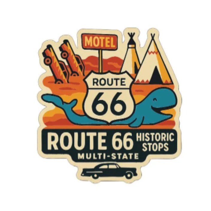 Route 66 Historic Stops Iron On Heat Transfer Vinyl HTV Die-Cut Symbolic