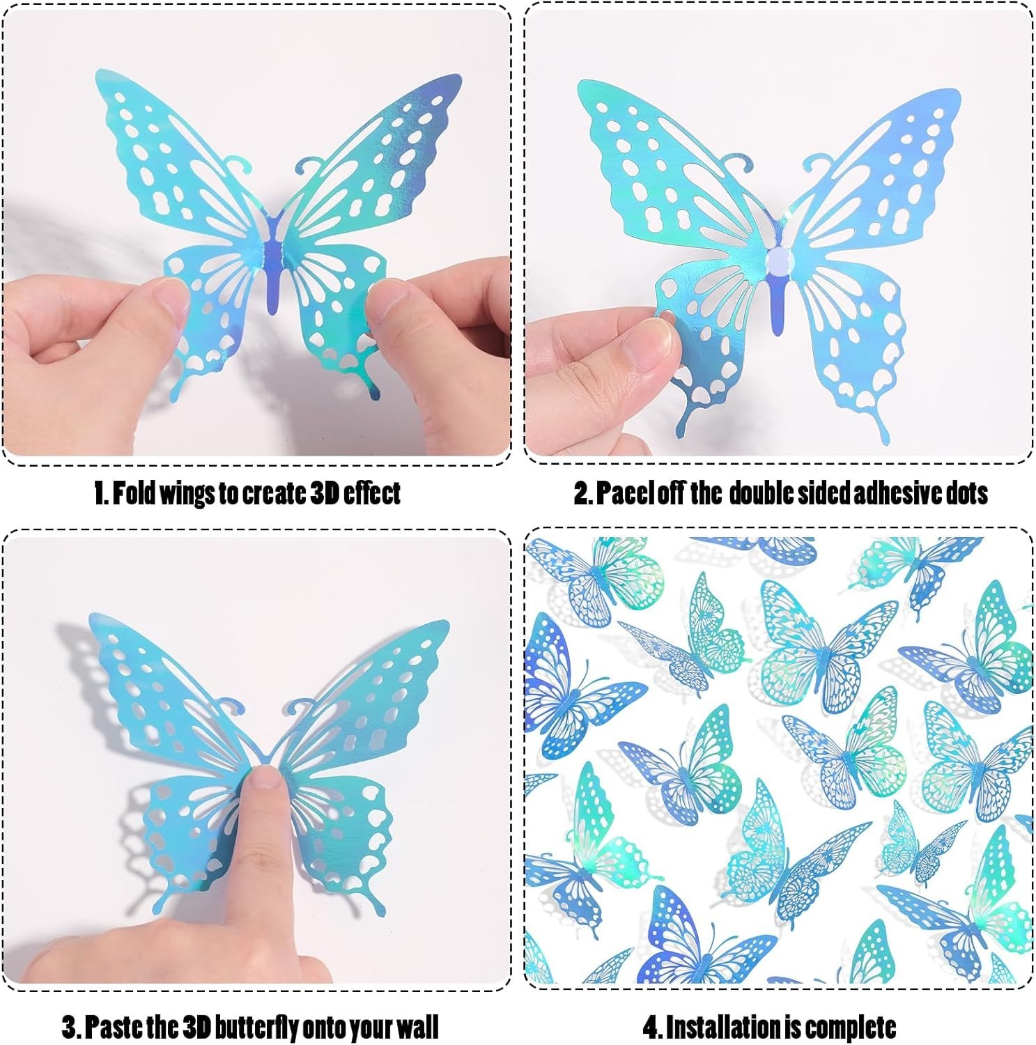 3D Butterfly Wall Decor – 48 Pcs, 4 Styles, 3 Sizes – Removable Stickers for …