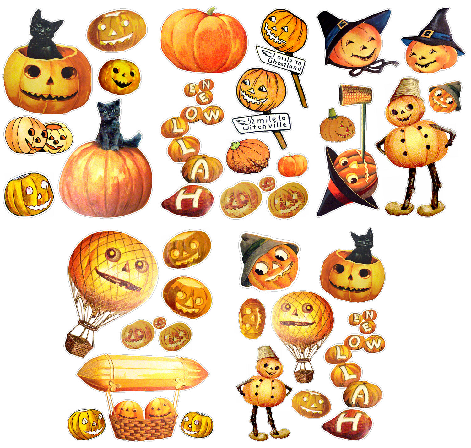 Vinyl Wall Stickers/VINTAGE HALLOWEEN PUMPKINS/Waterproof, Outdoor, Wall-Safe