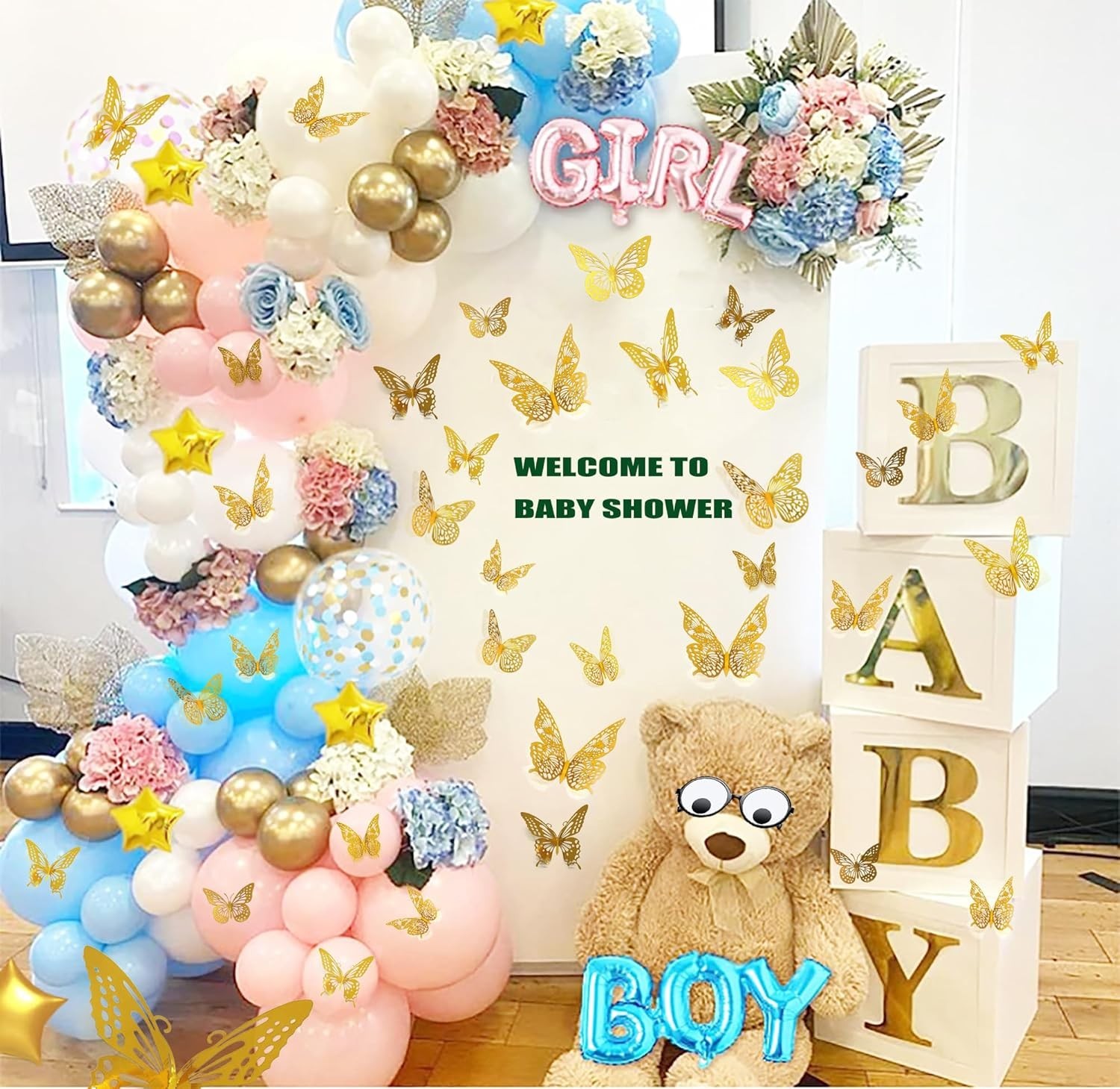 48PCS 3D Gold Butterfly Wall Decor Stickers for Party, Wedding, Birthday, Cake