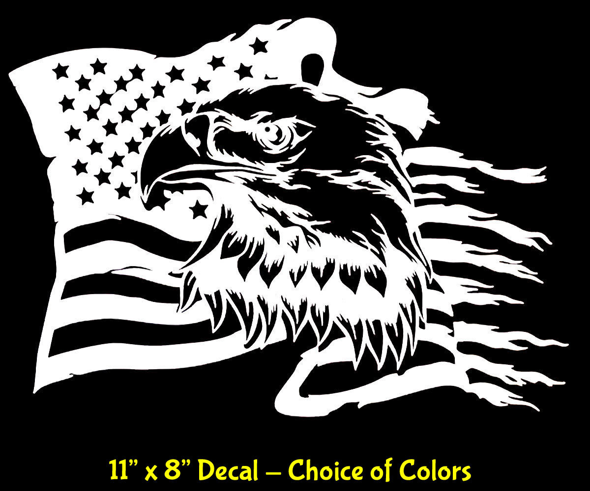 Bald Eagle Flag 11" x 8" Graphic Vinyl Decal Car Truck Window Wall Door Mirror