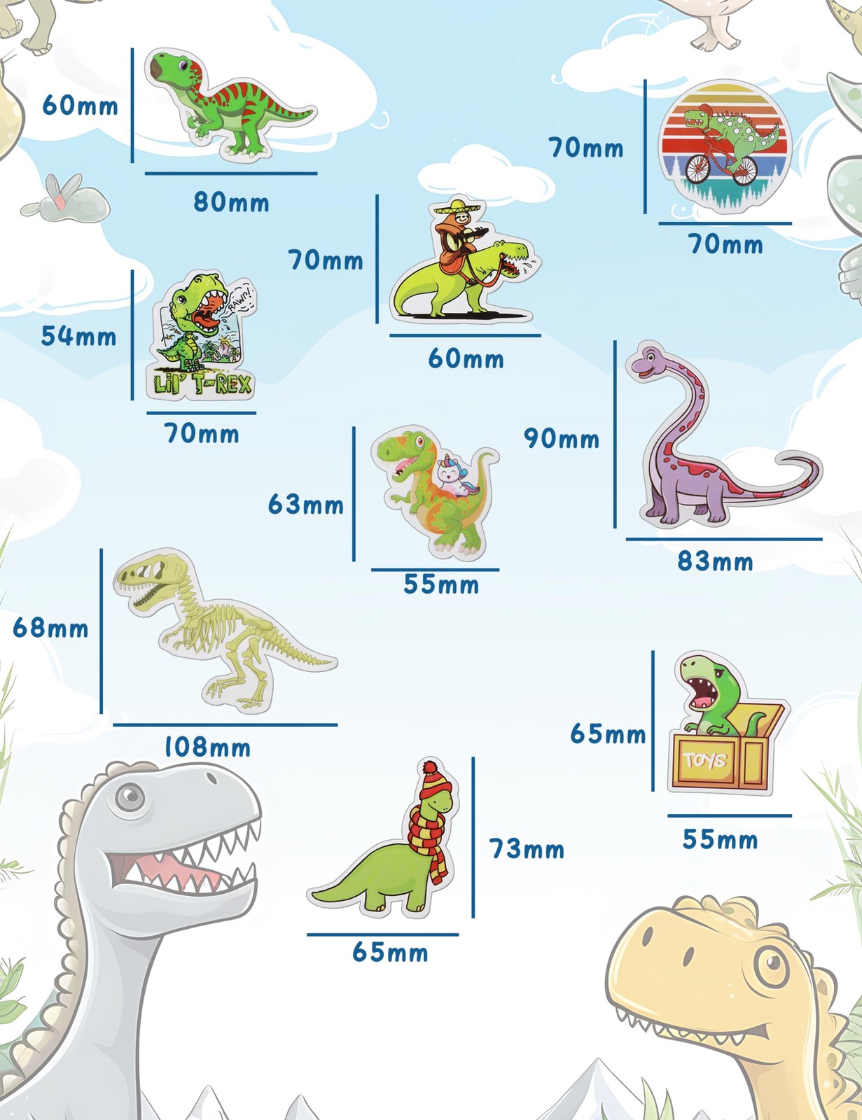 Dinosaur Stickers 100PCS Cute Waterproof Vinyl Pack for Laptop Bottle