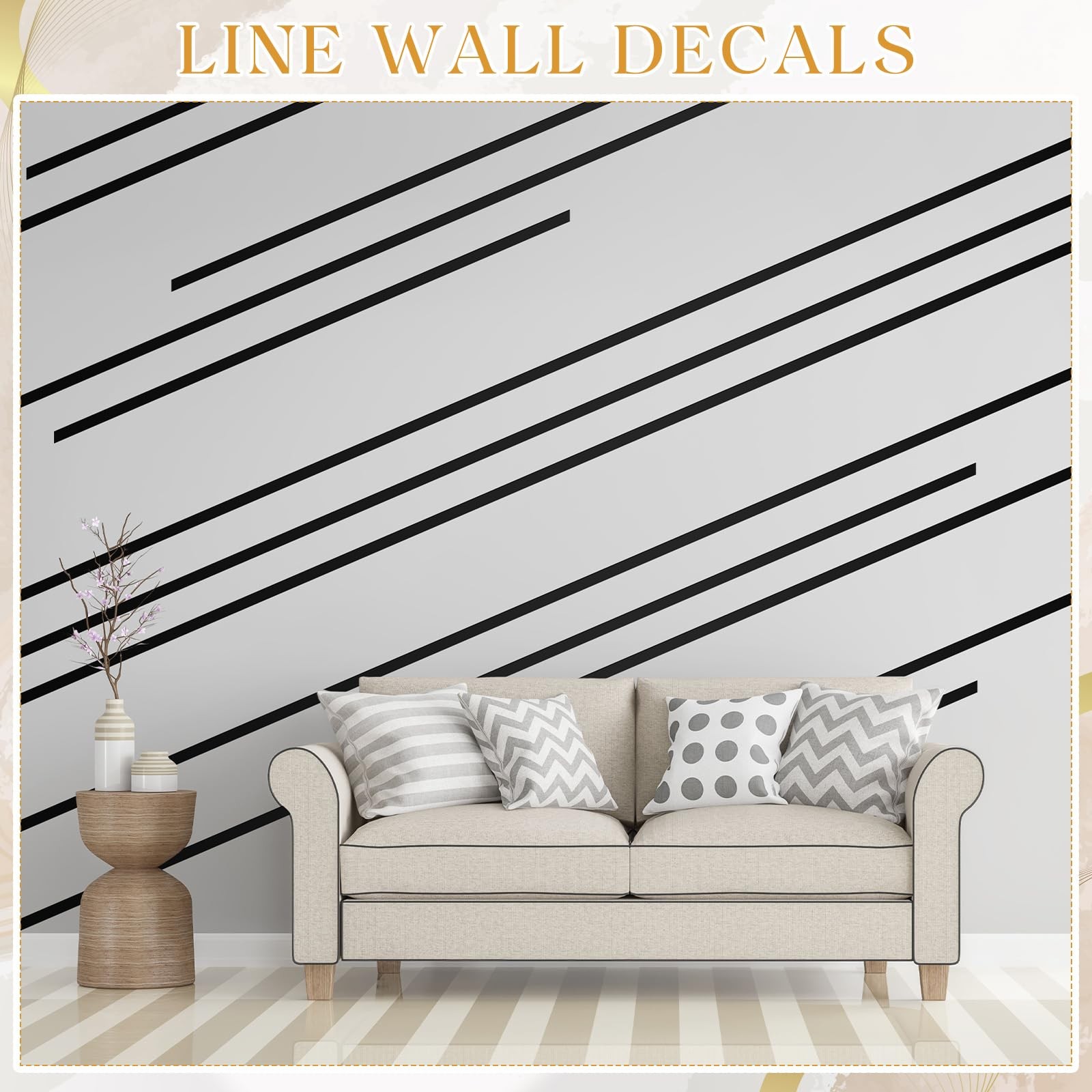 24 Pcs Black Wall Decals Peel and Stick 70.8 x 1.2 Inch Black Tape for Wall D…
