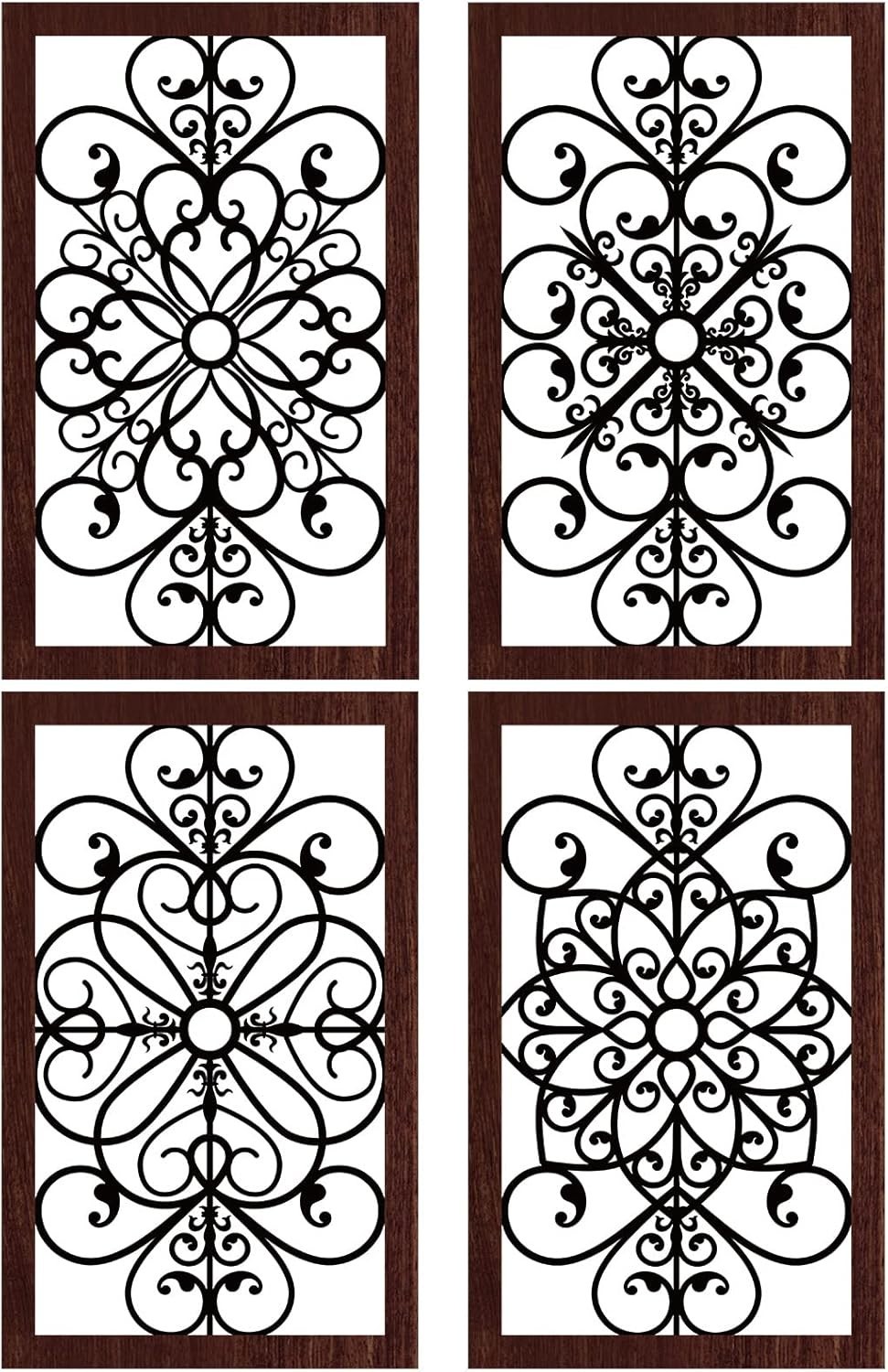 Elegant Rustic Floral Wall Art – Set of 4 Antique Wooden Panels, 11.8"x7.3"