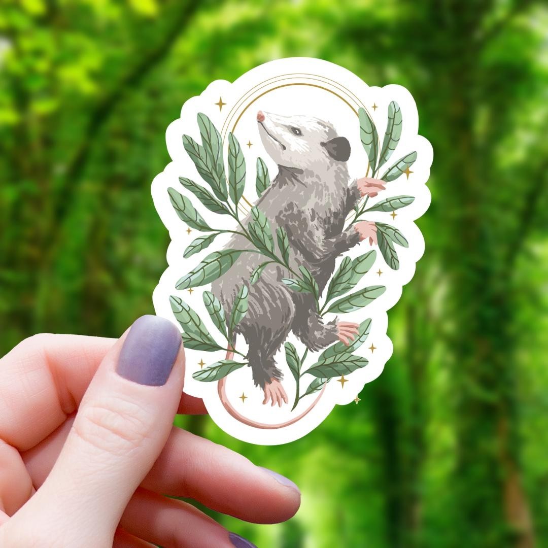 Botanical Opossum Cottagecore Sticker – 3" Waterproof Vinyl Decal