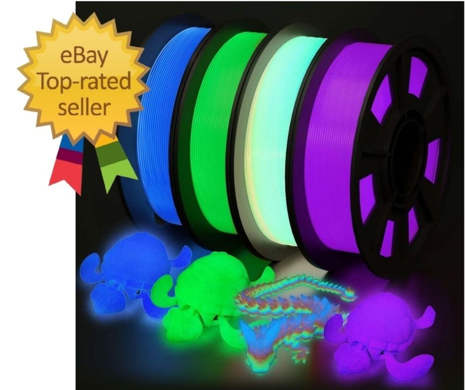3D Printer Filament Bundle – Glow in the Dark Multicolor PLA 1.75mm, 250g x 4 Pa