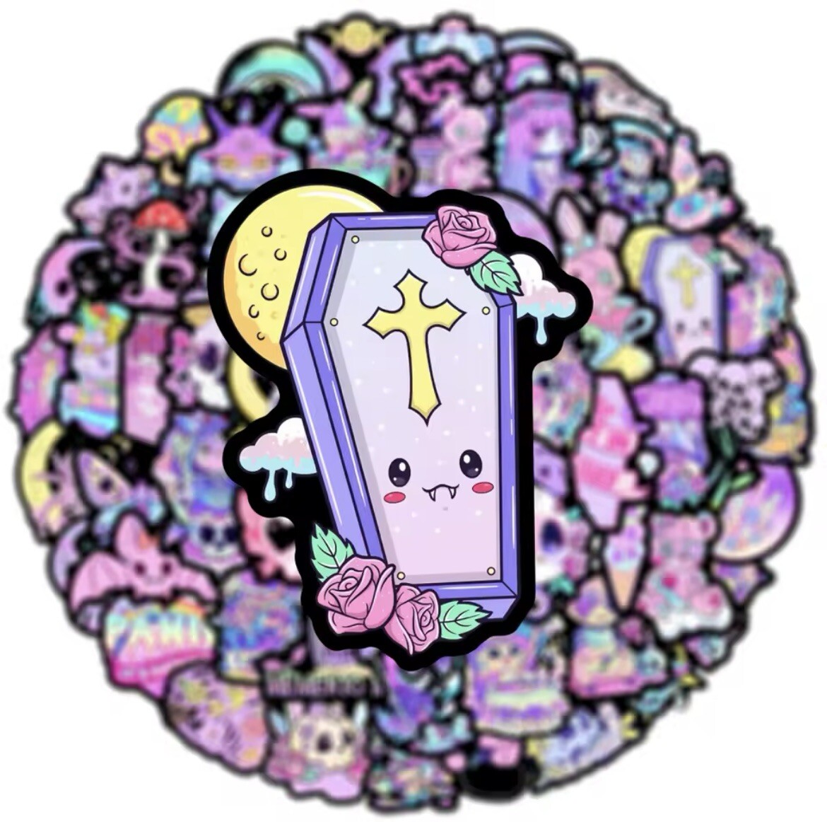 Cute Gothic Stickers 50pk Mixed Pastel Cute Goth Pink Fun Stickers