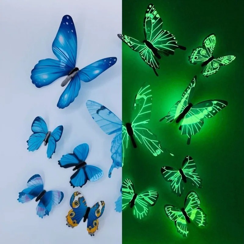 12PCS 3D Luminous Butterfly Wall Stickers DIY Home Decor Modern Art Gift