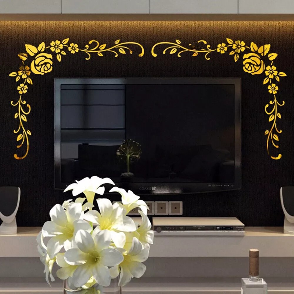 2pcs 3D Mirror Acrylic Flower Wall Stickers Art Mural Decal Home Decor Removable