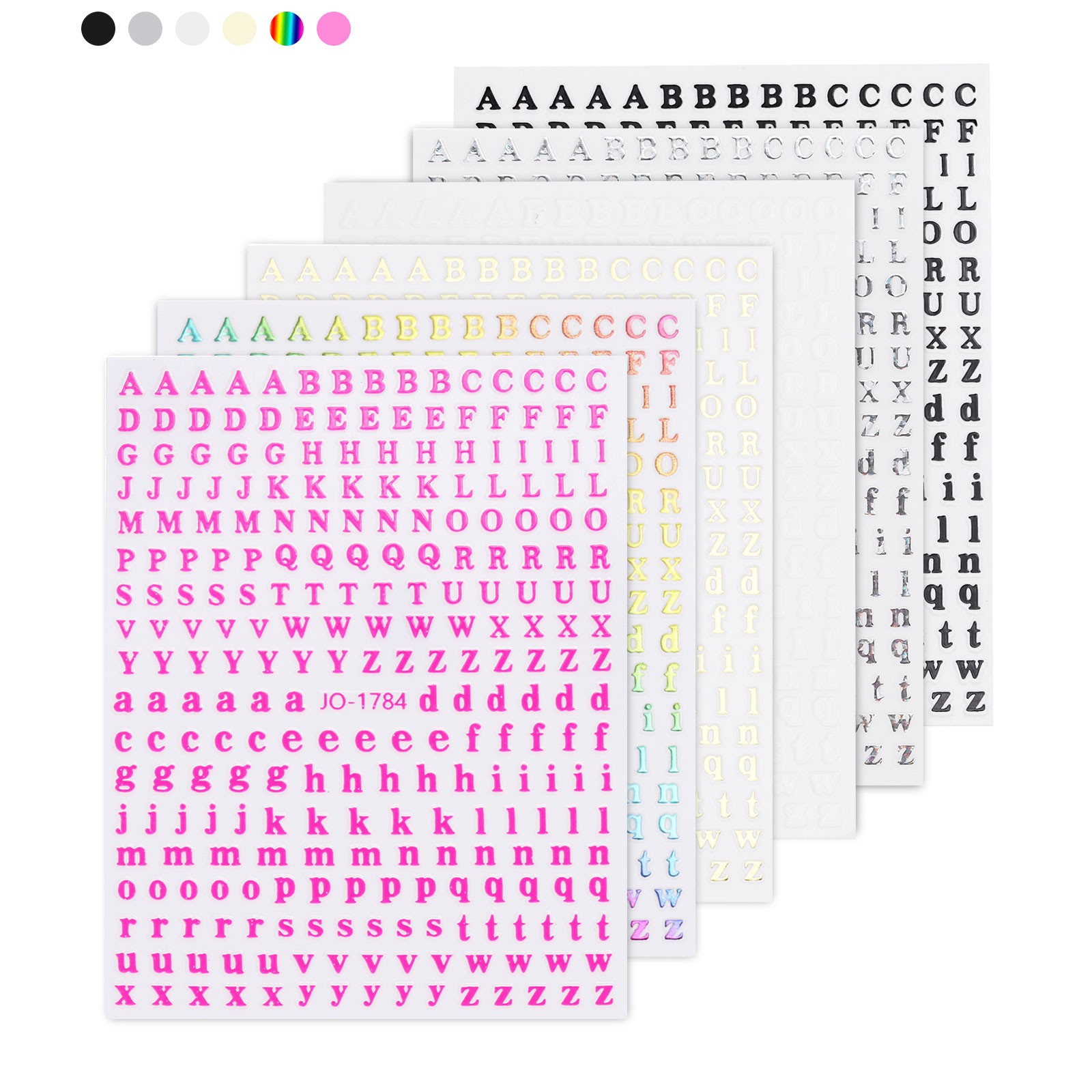6 Sheets Letter Nail Stickers Self-Adhesive Alphabet Nail Stickers Multicolor
