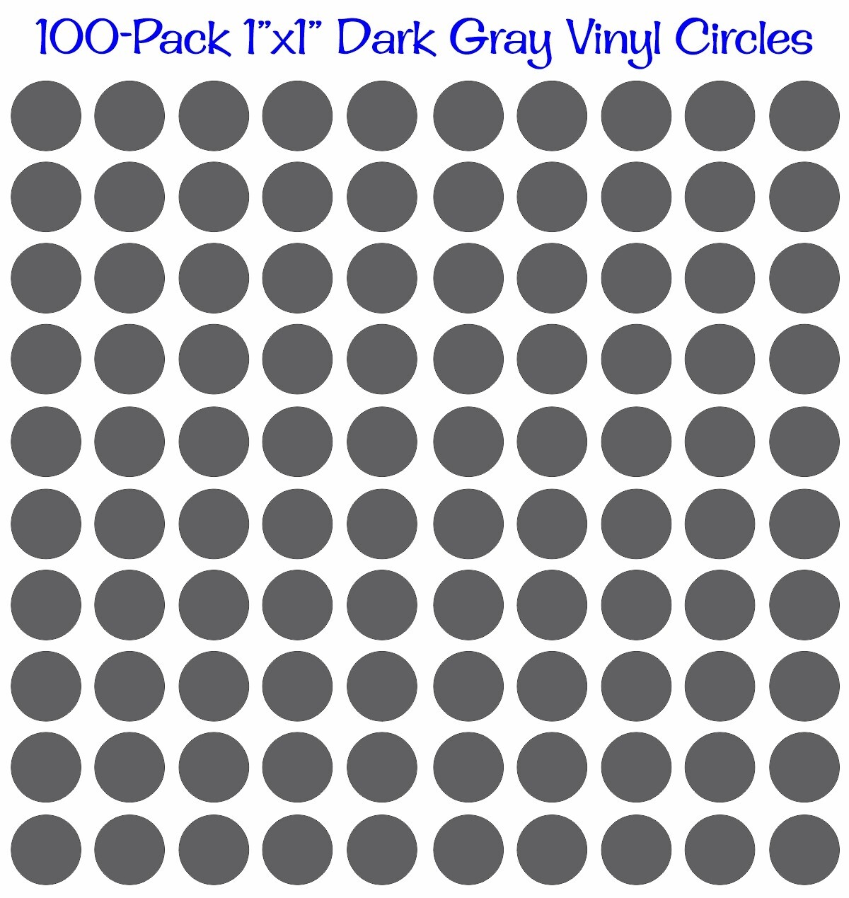 100 pack 1"x1" Diameter Round Dark Gray Vinyl Circles / Polka Dots Decals 1×1