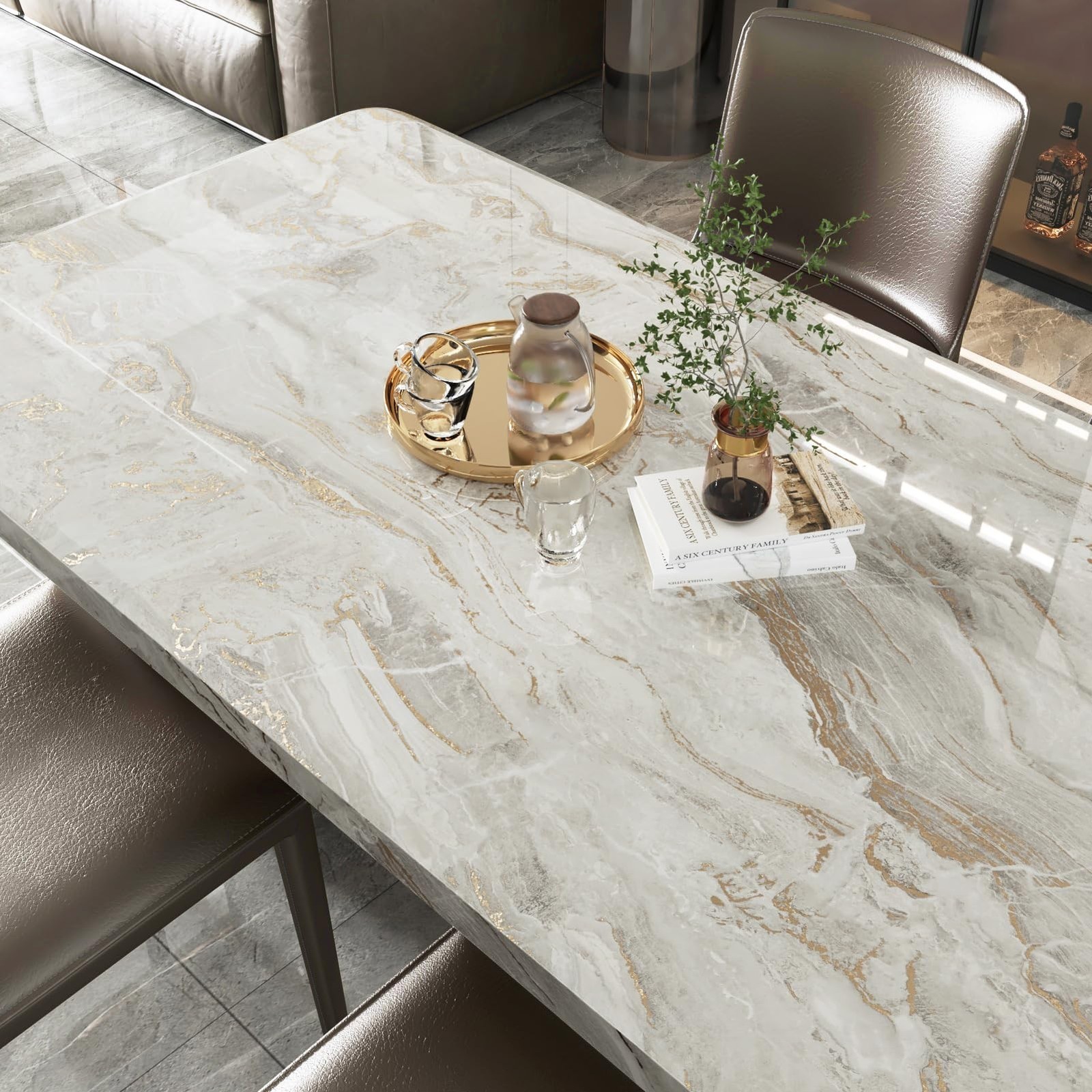 Beige/Gold Marble Contact Paper Peel and Stick Countertop Shiny Marble Counte…