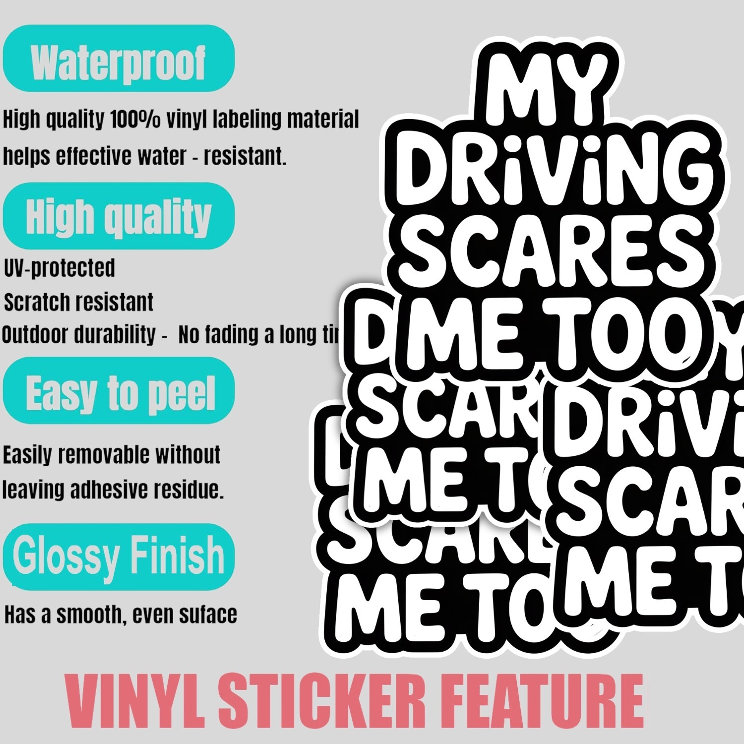 Funny "My Driving Scares Me Too" Stickers: 4-Pack Waterproof Vinyl Decals