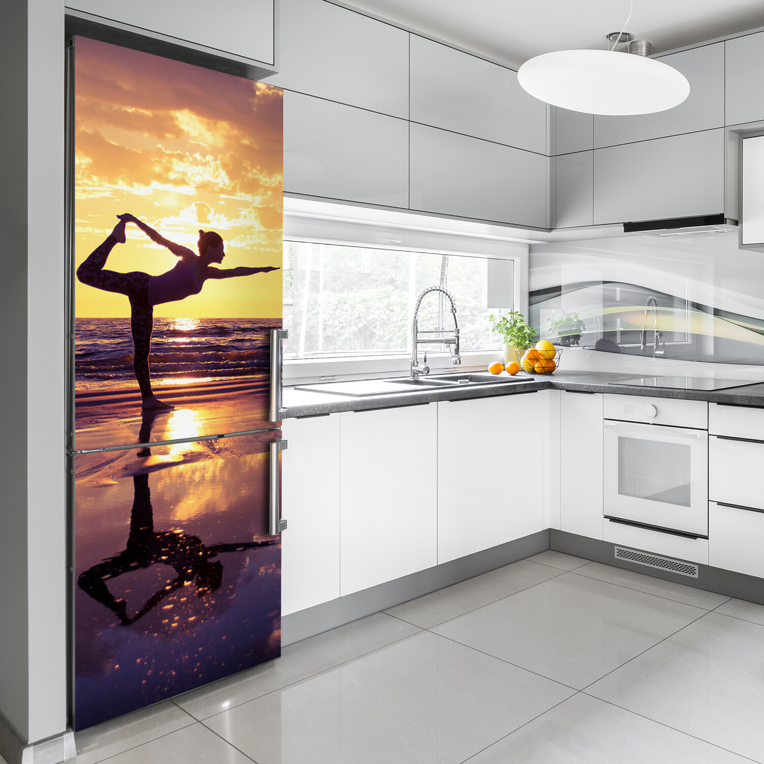 Magnet Sticker Refrigerator removable Peel & Stick People Yoga on the beach