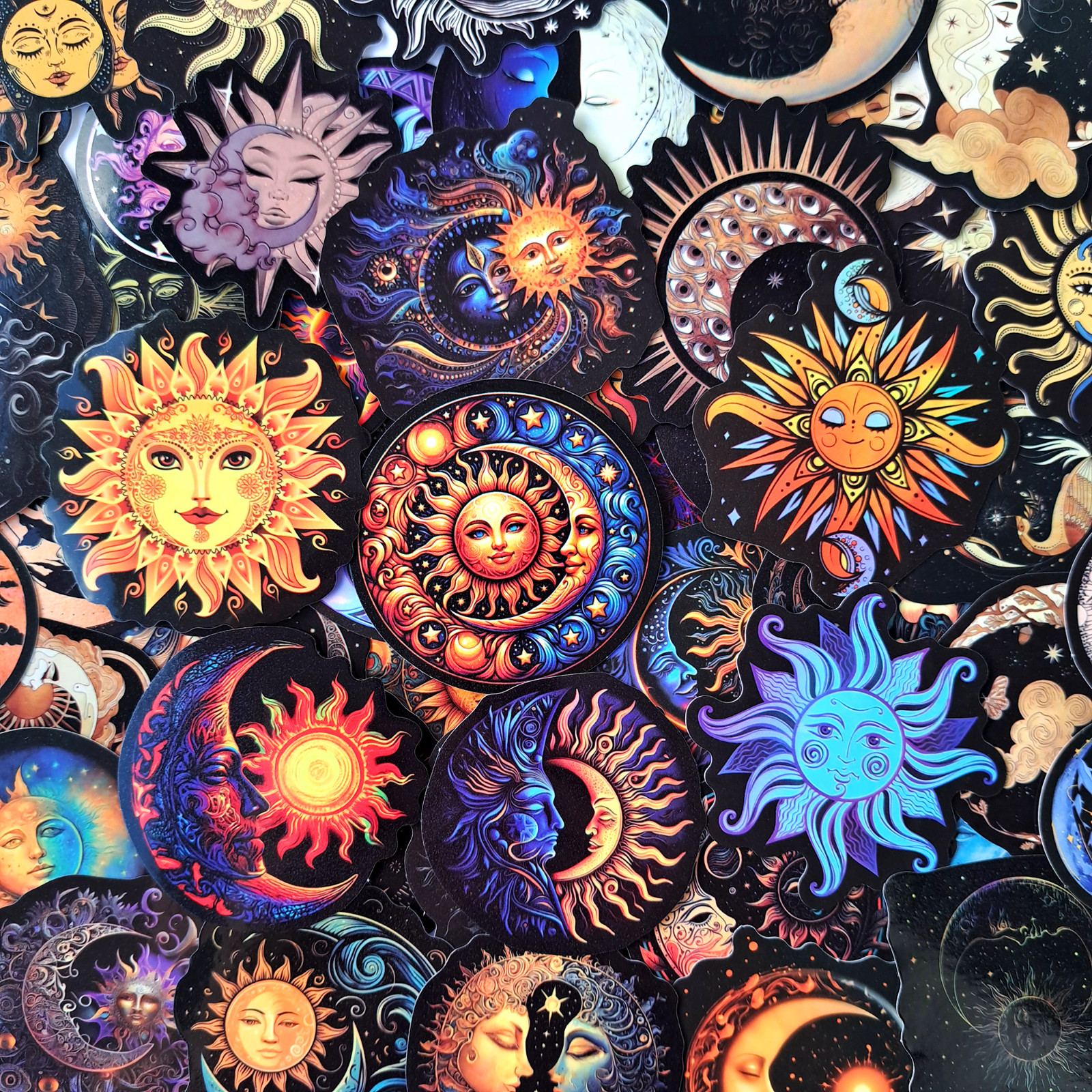 50 PCS Celestial Sun Moon Sticker Pack Galaxy Stars Mystical Astronomy Crafts