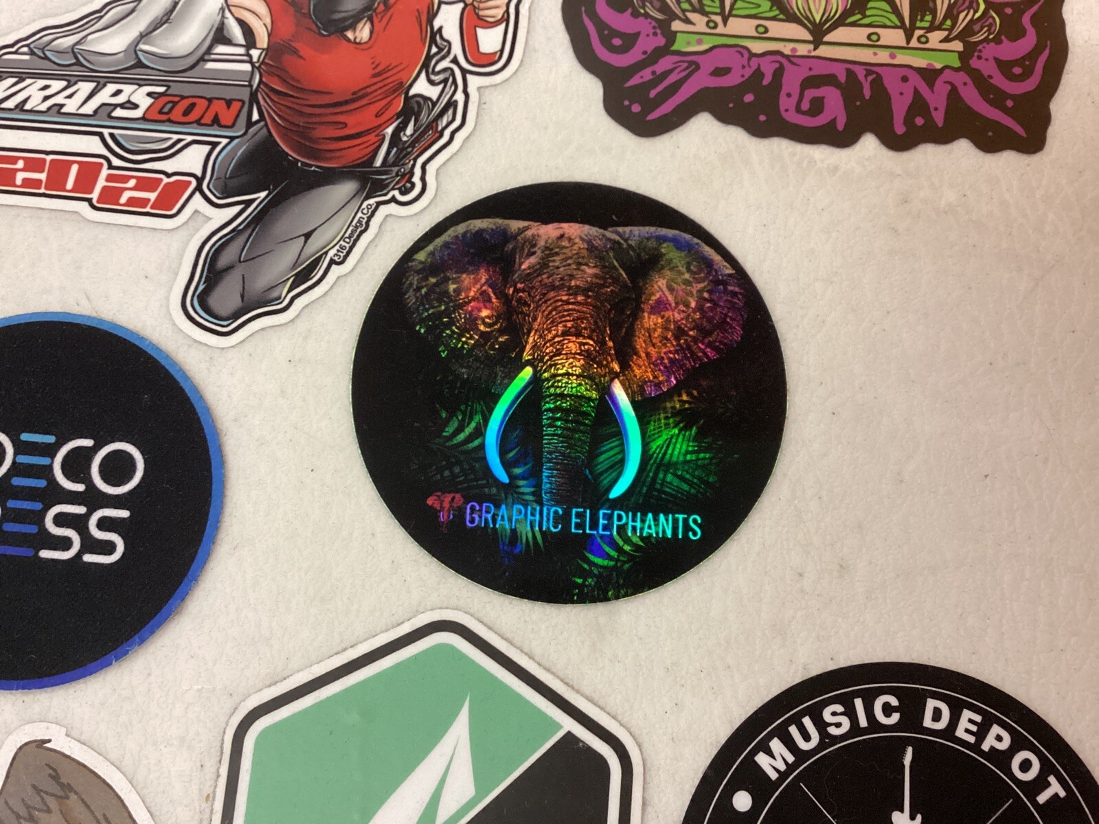 Graphic Elephants Vinyl Sticker 3” Holographic Screen Print Psychedelic Color￼