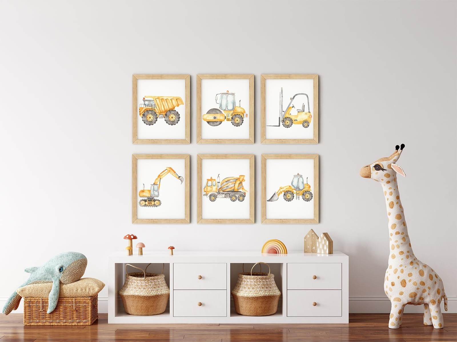 Set of 6 Construction Truck Wall Art Decor Toddler Boys Room Canvas Paintings…