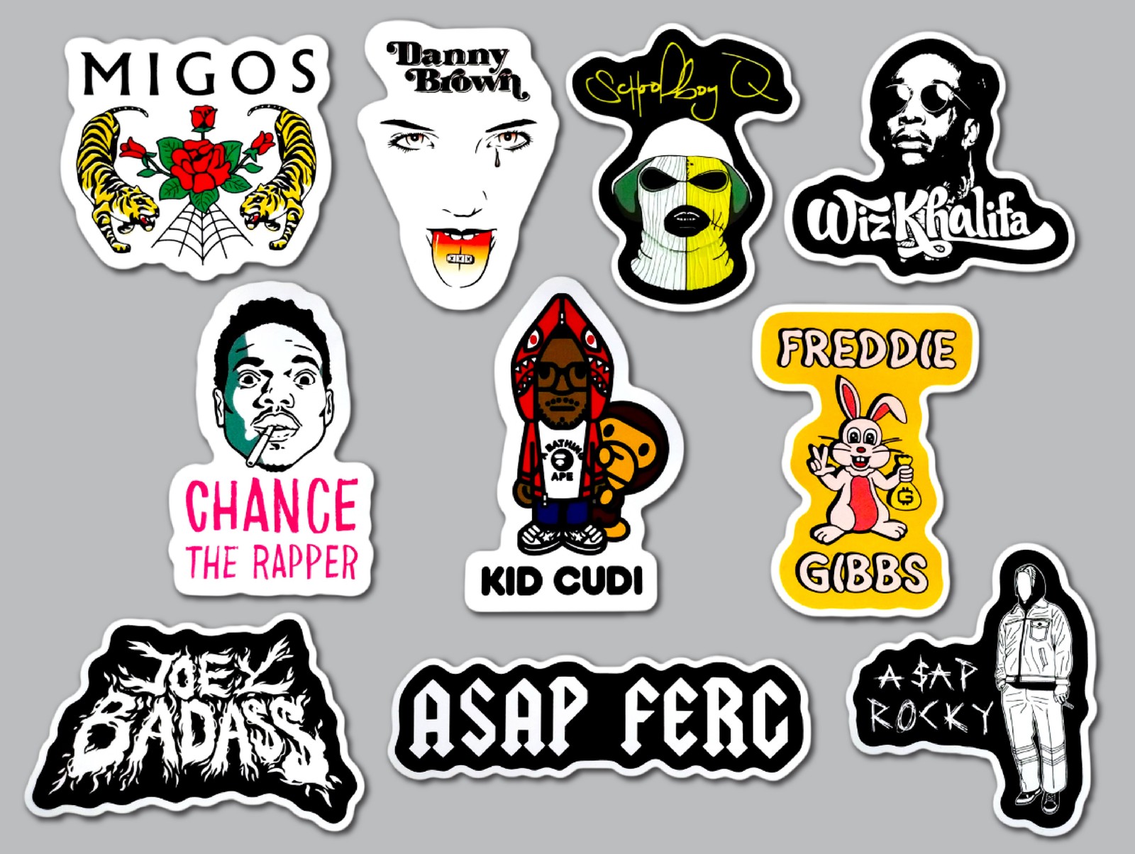 Modern Hip-Hop Vinyl Sticker Lot (10 Pack) SET 6 asap rocky ferg migos kid cudi