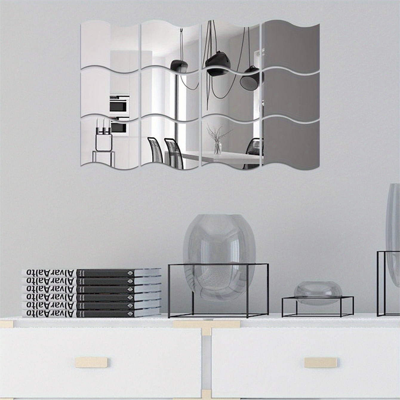6Pcs/Set Self Adhesive Wavy Mirror Tiles Splicing Full Body Mirror Wall Ornament