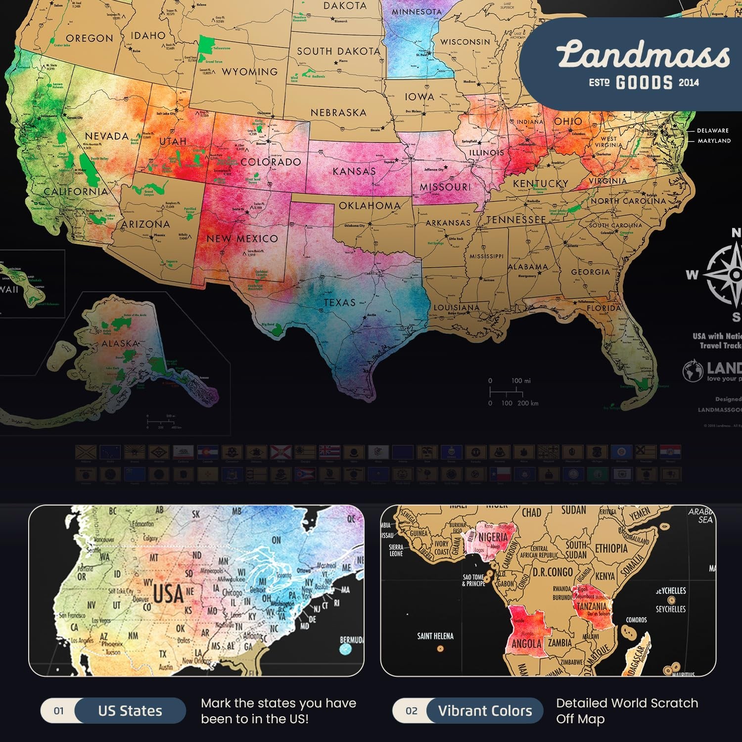 Landmass Scratch Off World Map Poster, Bonus USA Map Included, Track Your Tra…