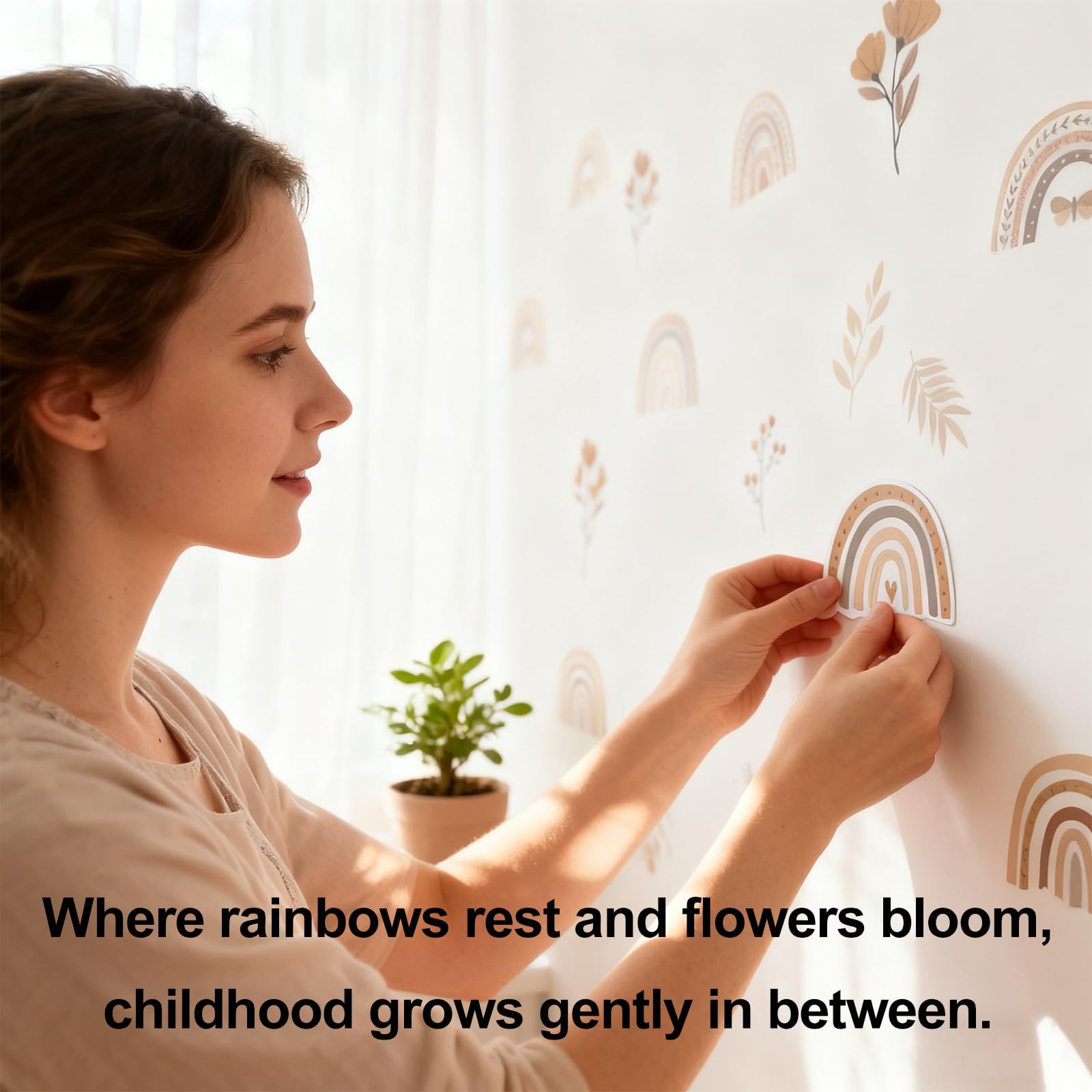 Boho Rainbow Floral Wall Decals for Nursery & Room – Set of 96 Removable Peel…