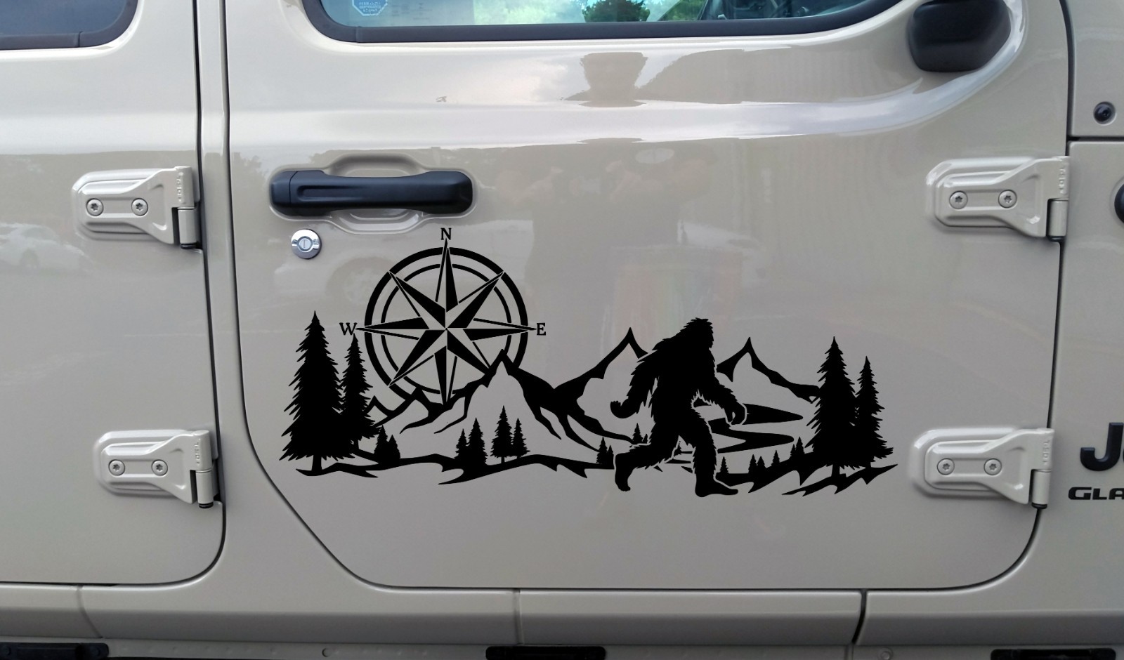 Mountains Compass Bigfoot Vinyl Decal Sticker – Sasquatch Hiking Camping RV Car