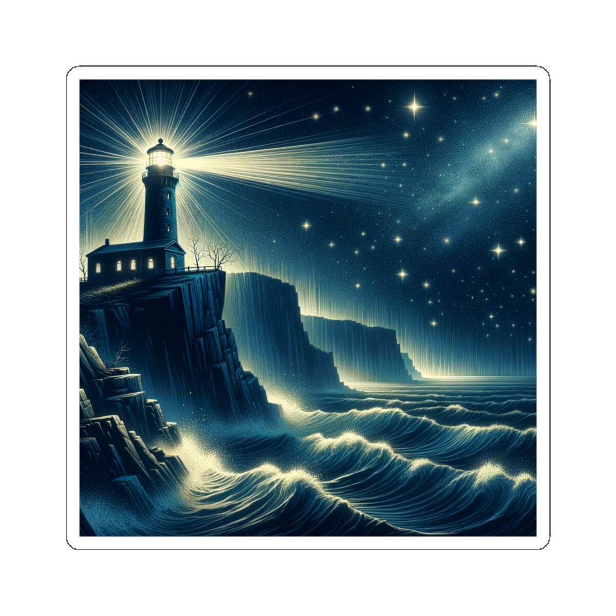 Sticker Mysterious Lighthouse Starry Sky Artwork 2×2 3×3 4×4 6×6