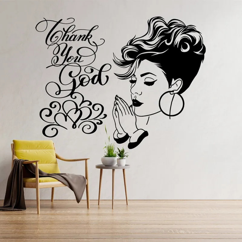 Thank You God African Women Praying Wall Stickers Religious Christianity Modern