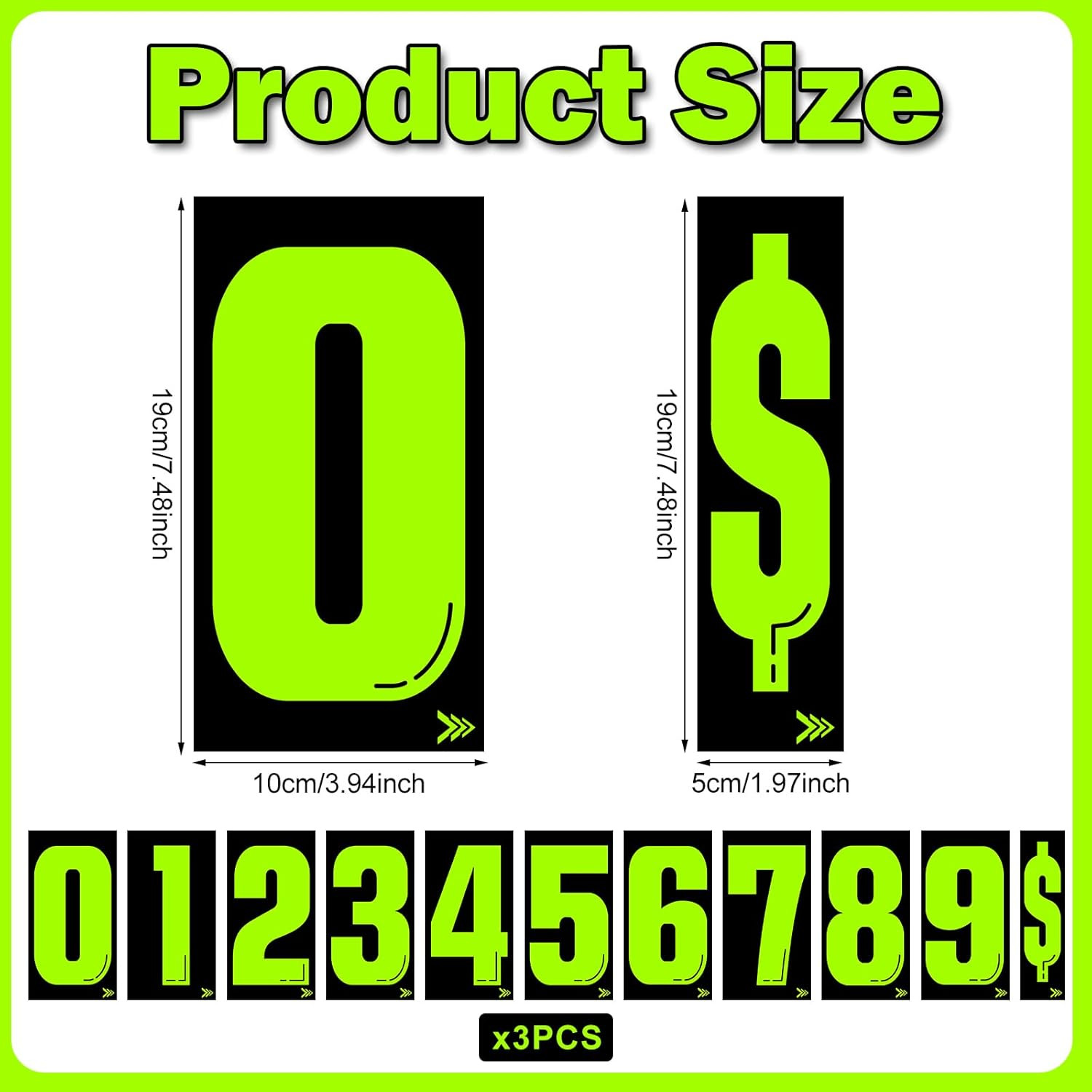 33 Pcs 7 1/2 Vinyl Number Decals Large Chartreuse Windshield Pricing Stickers Ca