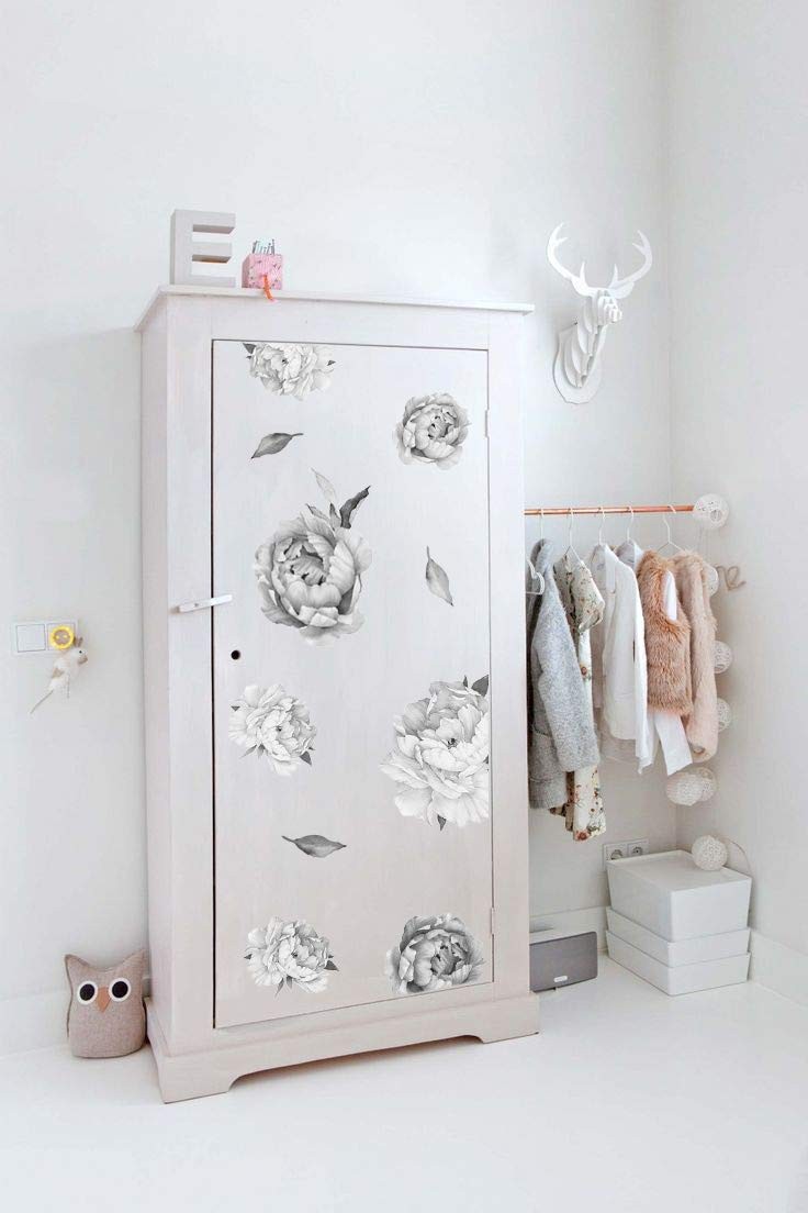 Peony Watercolor Wall Decals (Black and White Watercolor) – Flowers Decals for W