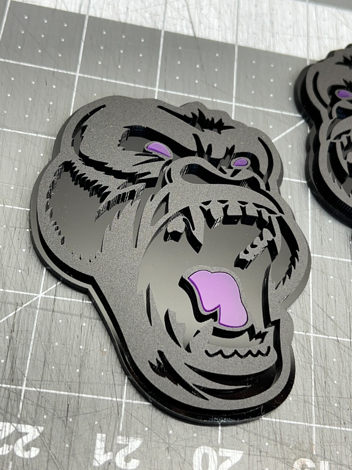 Angry Gorilla Purple Eye Car Truck Emblem Badge Matte Black/Black Custom PK of 2