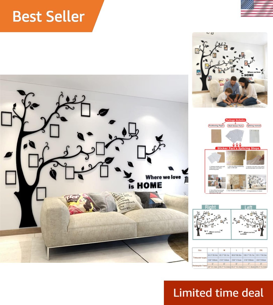 3D Tree Wall Stickers – DIY Photo Frame Tree Wall Decal Family Photo Frame St…