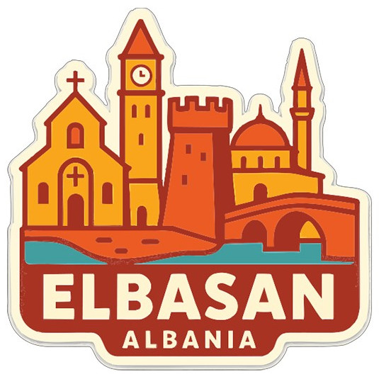 Elbasan Albania Sticker Decal Vinyl Die-Cut City Skyline Landmark Design