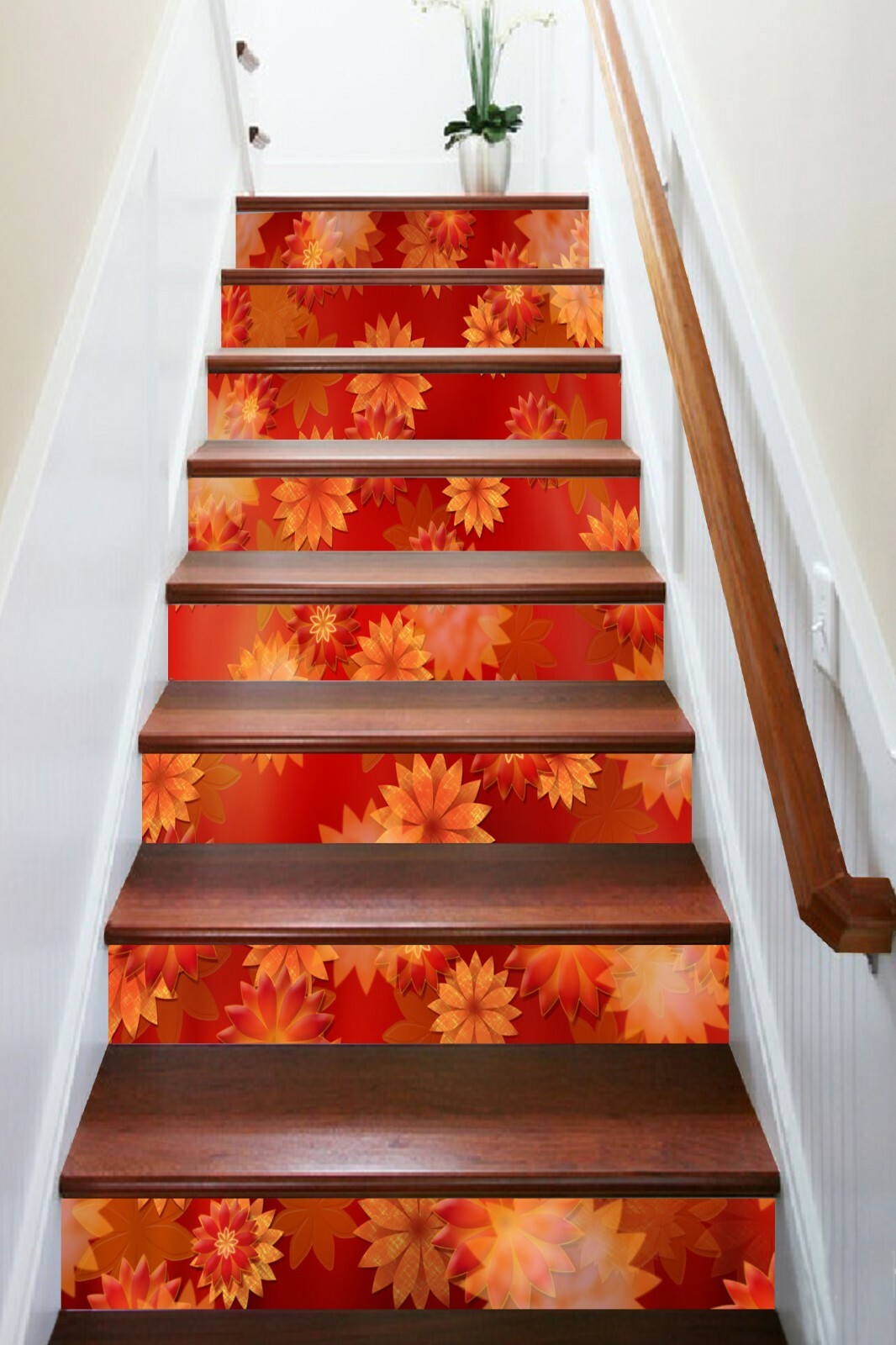 3D Orange Flower ZHU449 Stair Risers Decoration Photo Mural Vinyl Wallpaper Zoe