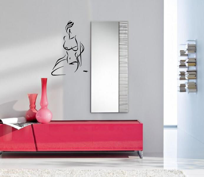 Sexy Curvy Woman Silhouette Bikini Long Hair Wall Mural Vinyl Art Sticker M602