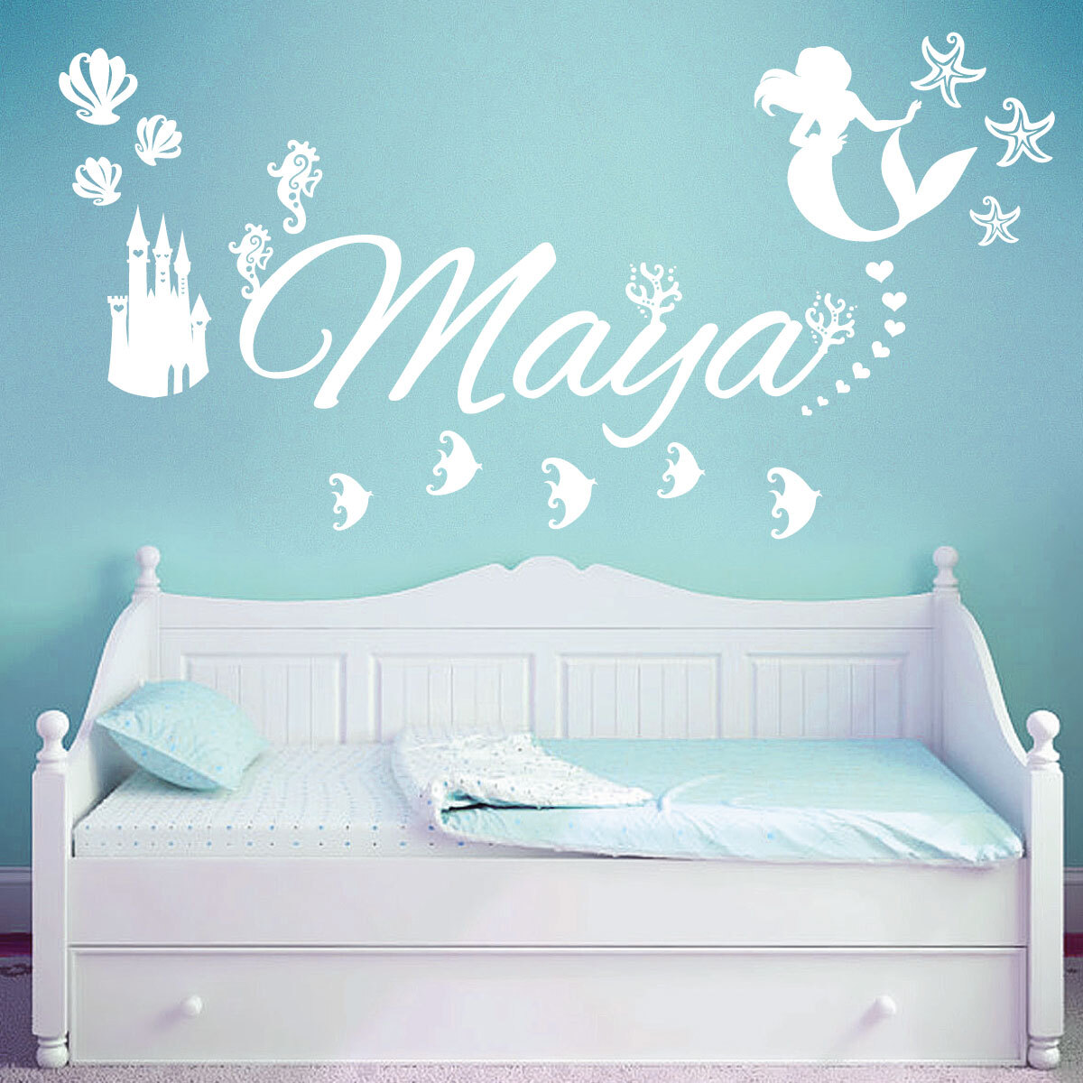 Personalised Name Children Wall Art Sticker – Disney Little Mermaid, Ocean, C…