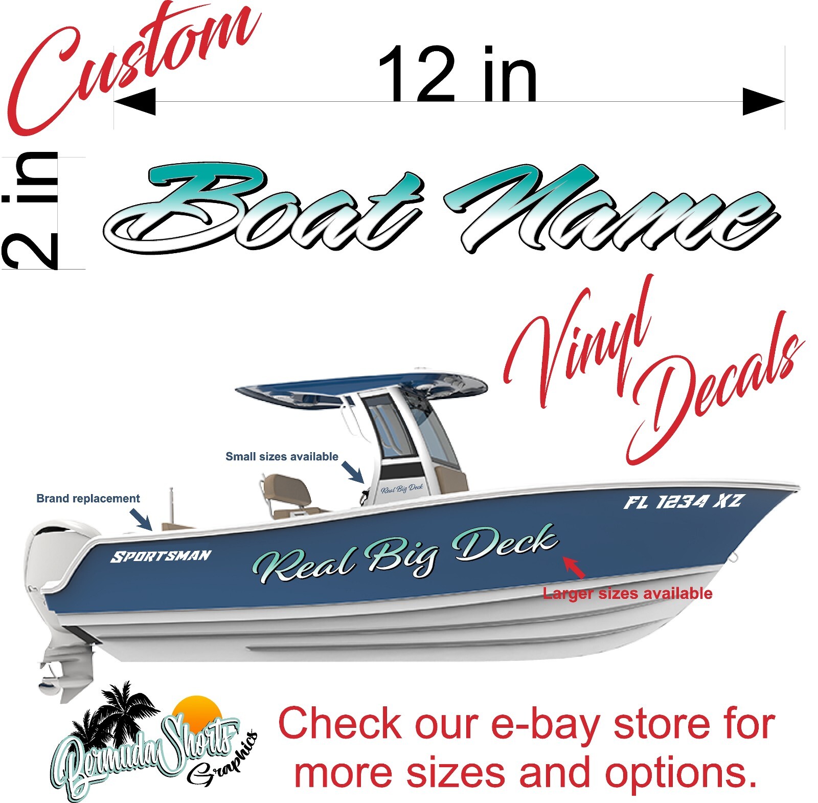 Boat Name Decal 2×12" / Custom Hull Graphic / Premium Marine Vinyl Lettering GR
