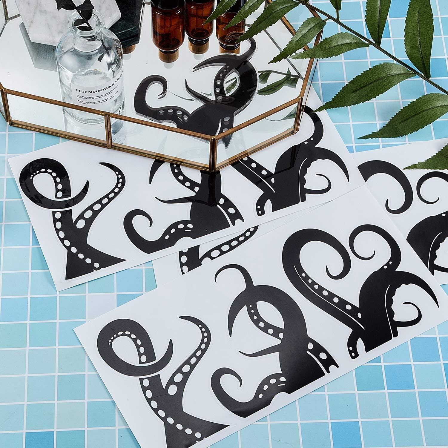 Outus 15 Pieces Kraken Octopus Toilet Tentacles Wall Decals Decor Black