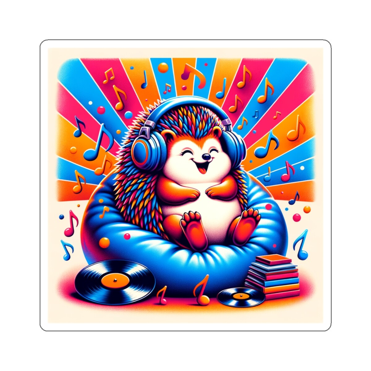 Sticker Hedgehog Music Illustration Colorful Art 2×2 3×3 4×4 6×6