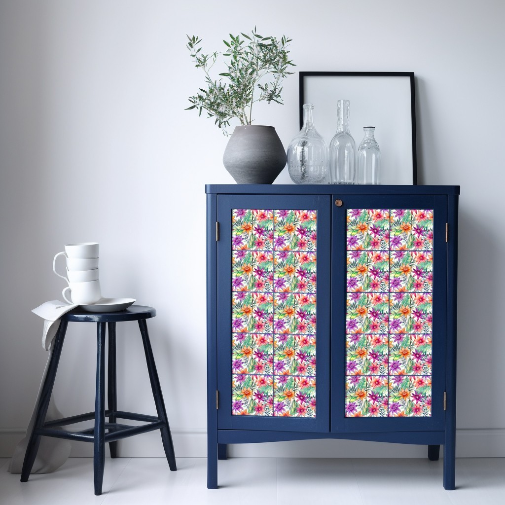 Peel Snd Stick Tile Stickers 24 Unit Pack Multicolor Floral