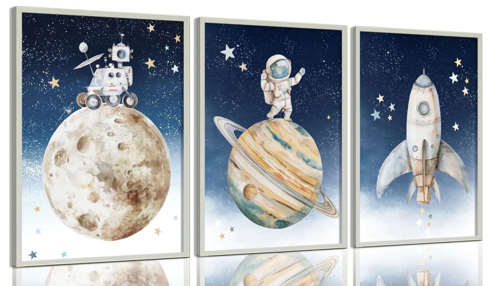 3Pcs Space Nursery Wall Art Astronaut Posters Prints Watercolor Space Astrona…
