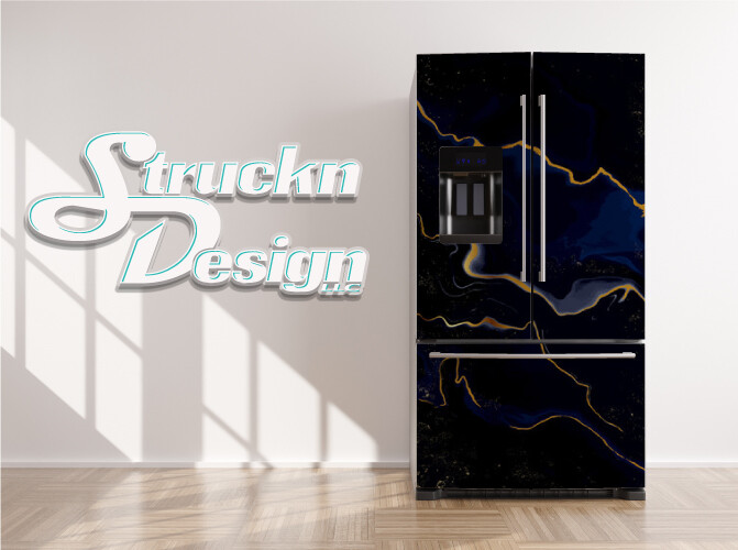 Marble Texture Gold Black Blue Swirl Fridge Freezer Wrap Side Door Vinyl Decal